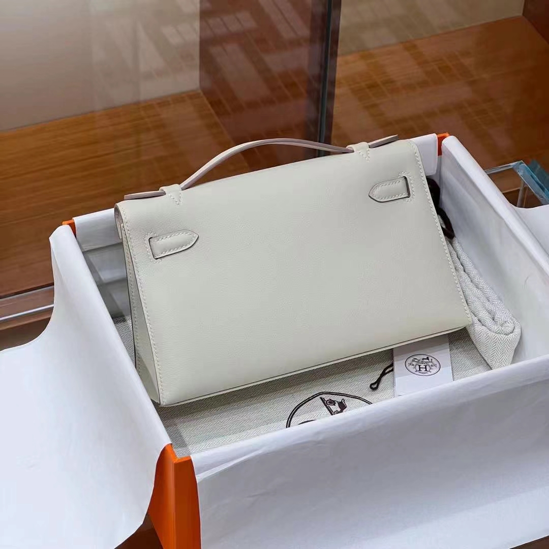 HERMES Kelly Pochette Swift Craie 10 Full handmade 【God Factory】 Factory