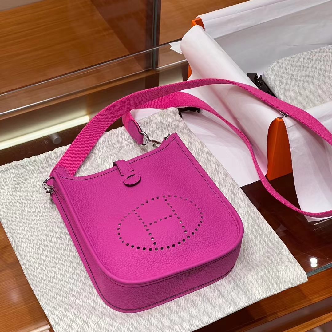 HERMES Mini Evelyne 5J Fushsia Full handmade Evelyne Fatory 17x18x5.5cm