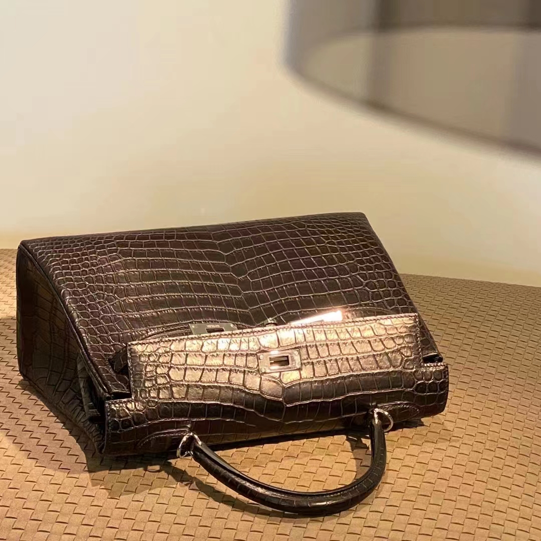 HERMES  Kelly 25CM 46 Ebene Niloticus SHW Full handmade 25x17x7cm 