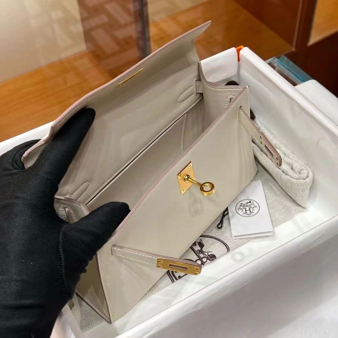 HERMES Kelly Pochette Swift Craie 10 Full handmade 【God Factory】 Factory