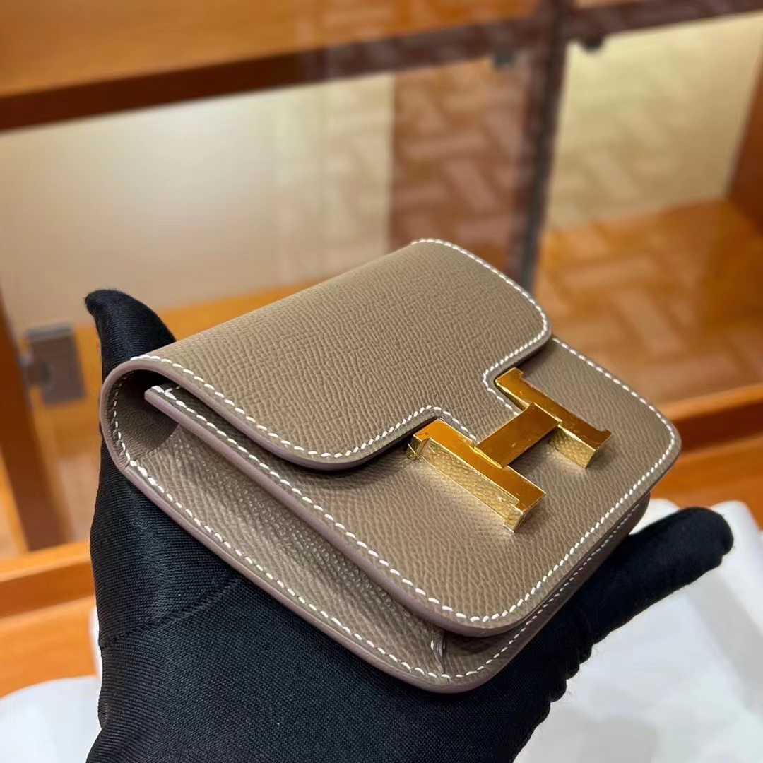Constance Wallet Constance Slim 14CM 8C Gri Elephant Epsom GHW Full handmade HERMES fatory
