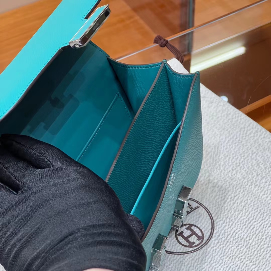 Constance 19cm 7F Bleu Paon Epsom Full handmade HERMES fatory