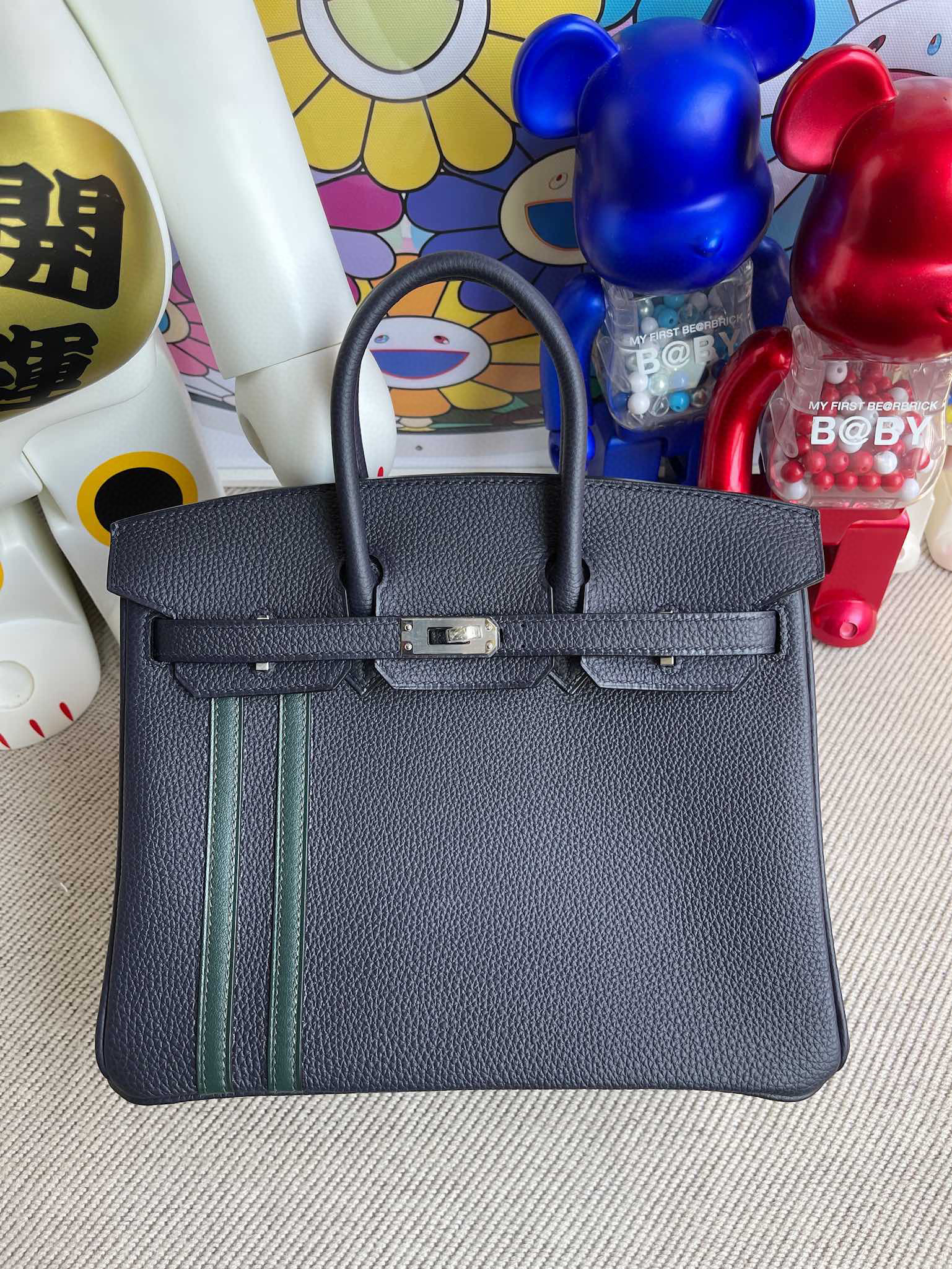 Hermes Birkin 25CM Togo 2Z Blue Nuit / 6O Vert Cypress Silver Hardware ( )