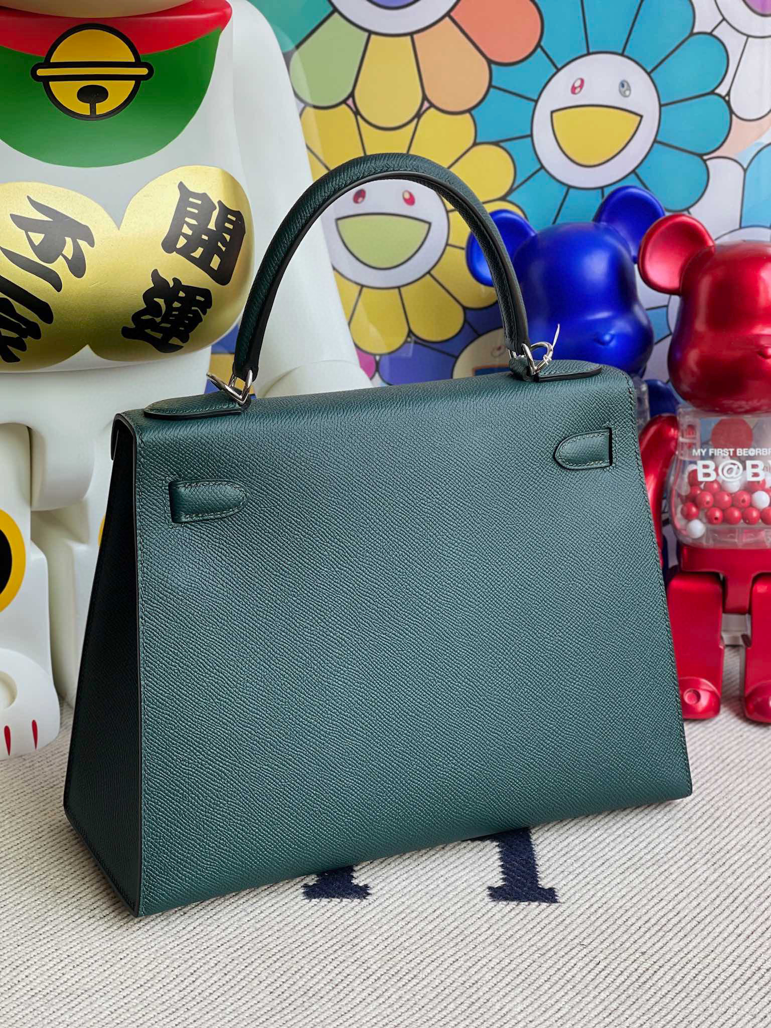 Hermes Kelly 28CM Epsom Leather Letter Bag H 6O Vert Cypress Silver HandMade