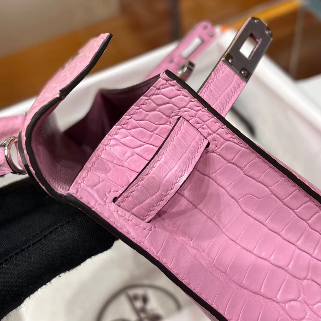 HERMES  Mini Kelly 2 3Q Alligator Silvery Hardware HandMade