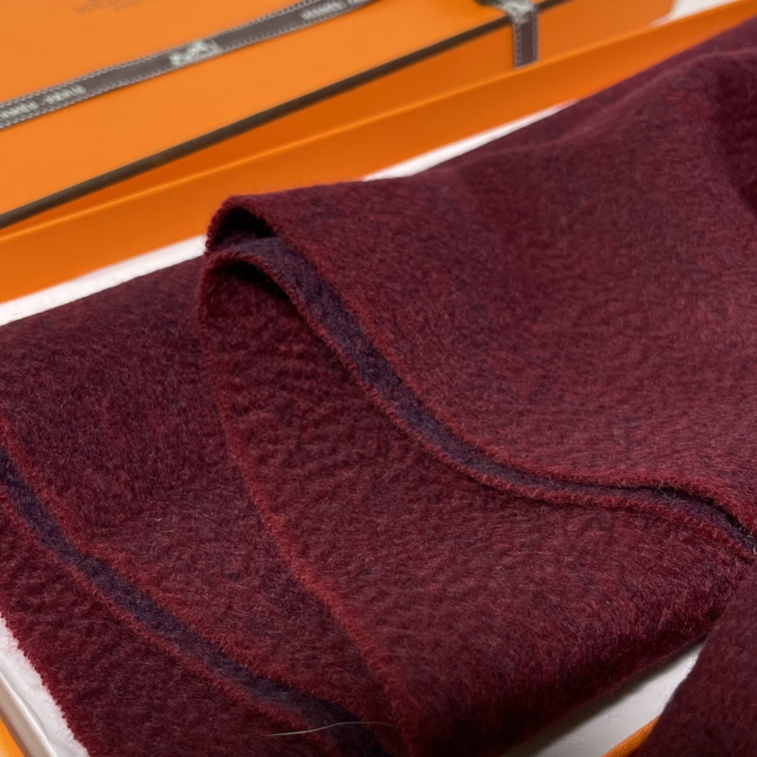 HERMES Cashmere Scarf F5 Bourgogne Fatory 30*180cm