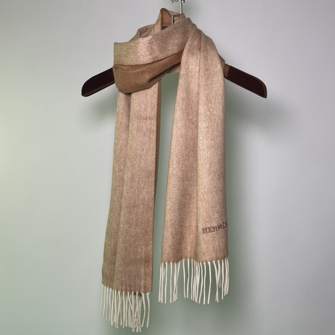 HERMES Cashmere Scarf 2S Sesame Fatory 30*180cm