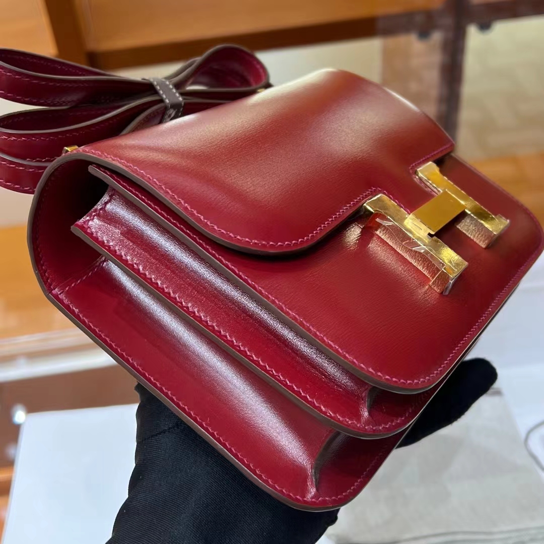 Constance 19CM 55 Rouge H BOX Full handmade HERMES Fatory