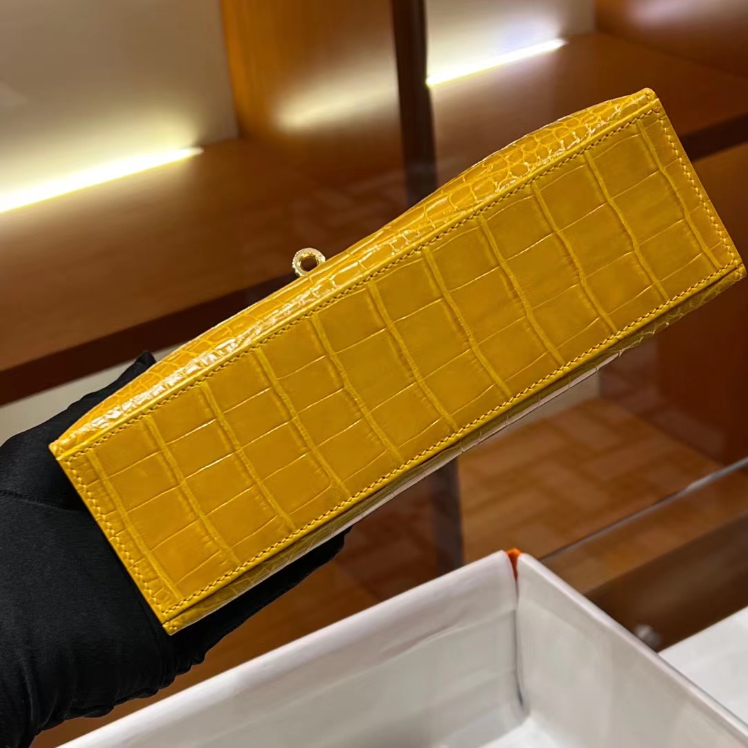 HERMES Kelly pochetto 22cm 9D  Alligator GOLD Hardware HandMade