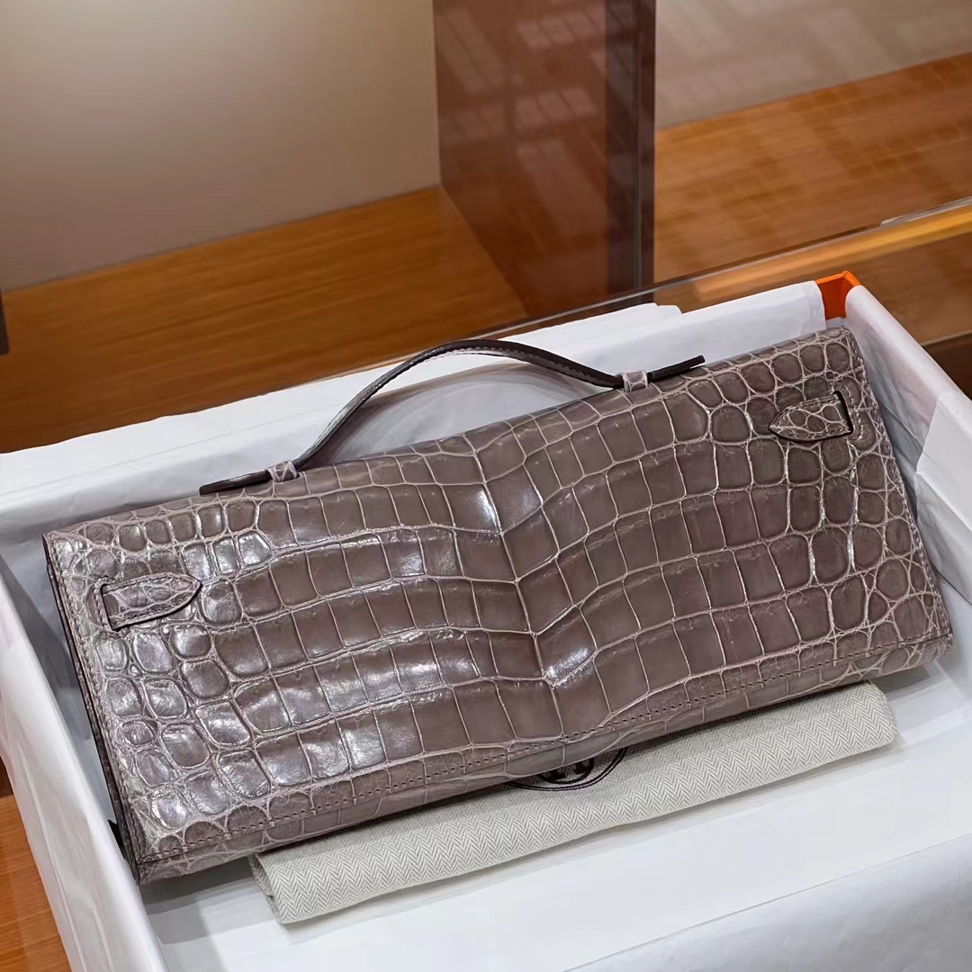 HERMES Kelly Cut 31cm 8C Gri Elephant Niloticus Full handmade Fatory