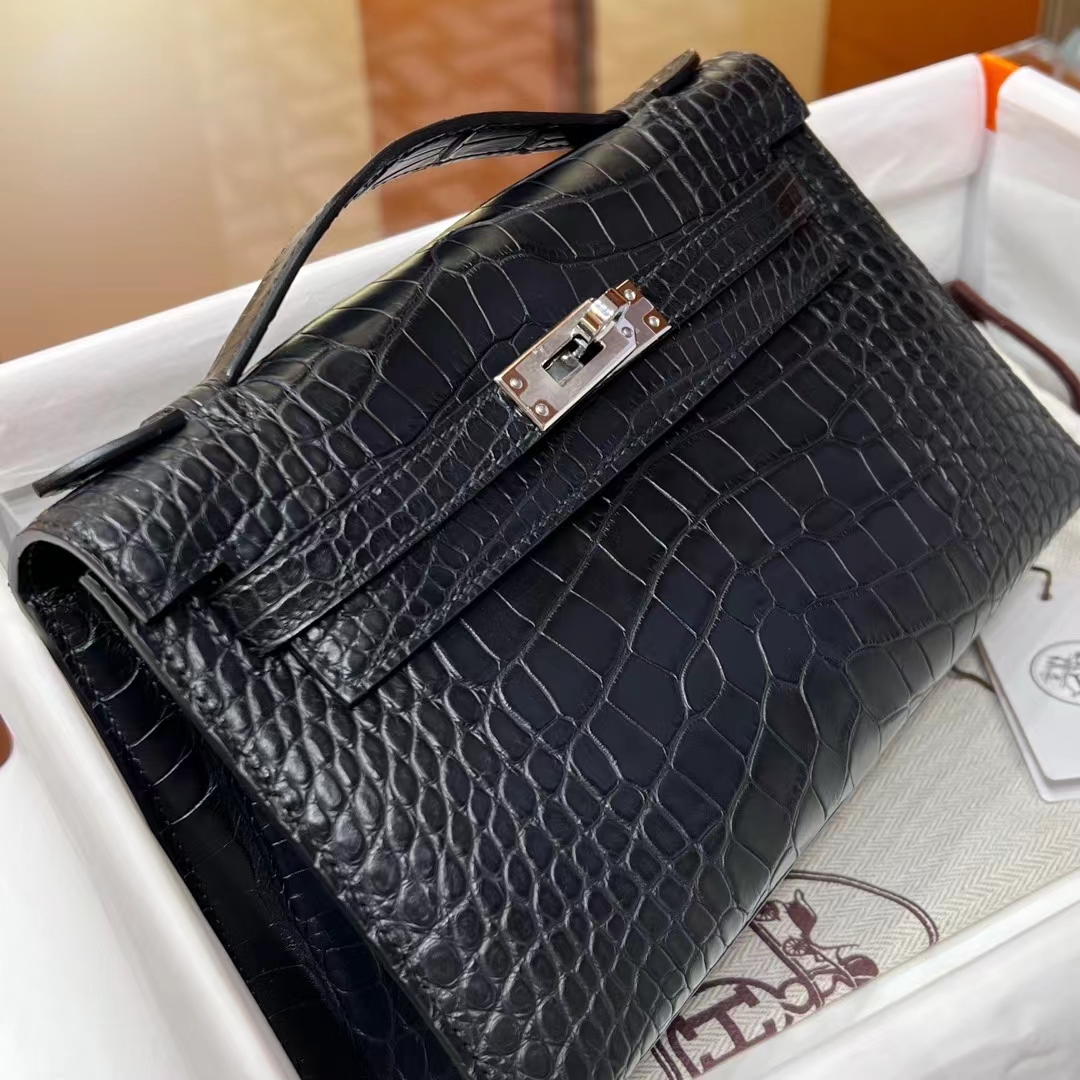 HERMES Kelly Pochette Alligator 89 Nior Full handmade 22x14x7cm 【God Factory】 Factory