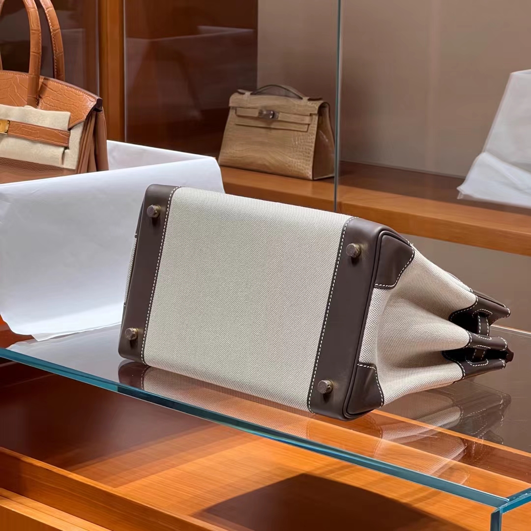 HERMES Birkin 30CM Swift&Canvas 8C Gri Elephant Full handmade Factory