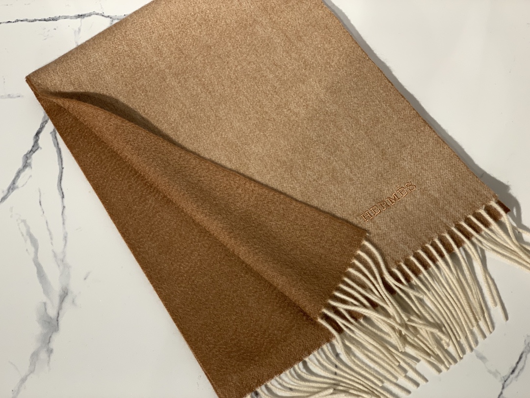 HERMES Cashmere Scarf 2S Sesame Fatory 30*180cm
