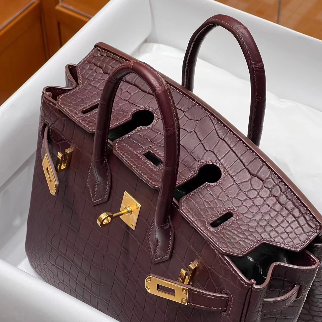 HERMES Birkin 25CM 57 Bordeaux Niloticus Full handmade Birkin fatory GHW