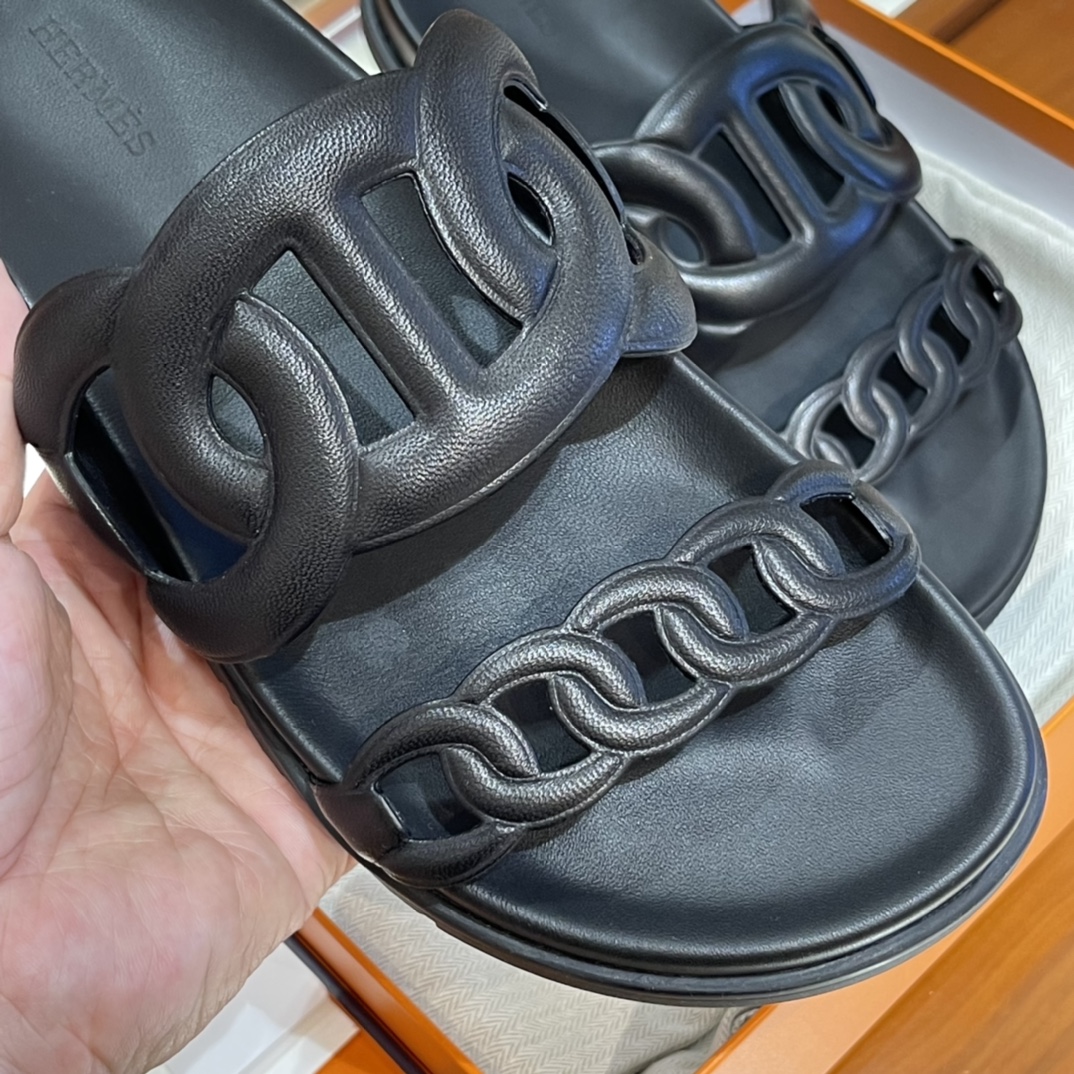 HERMES Extra  Sandals New Slippers Handmade Italian lamb sole 10 days of shipment CC89 Nior