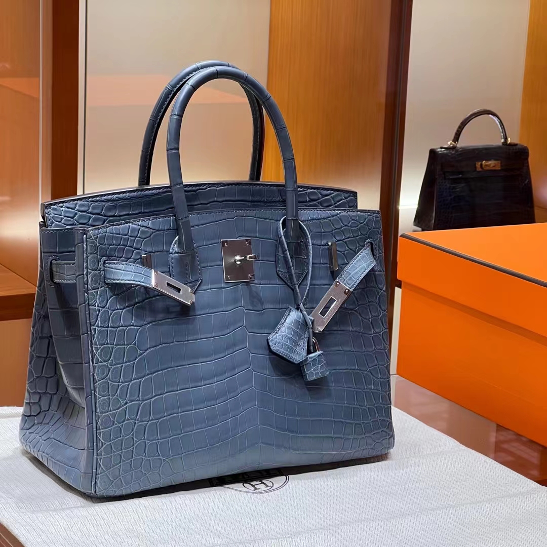 HERMES Factory Birkin 30CM 75 Blue Jean Full handmade SHW