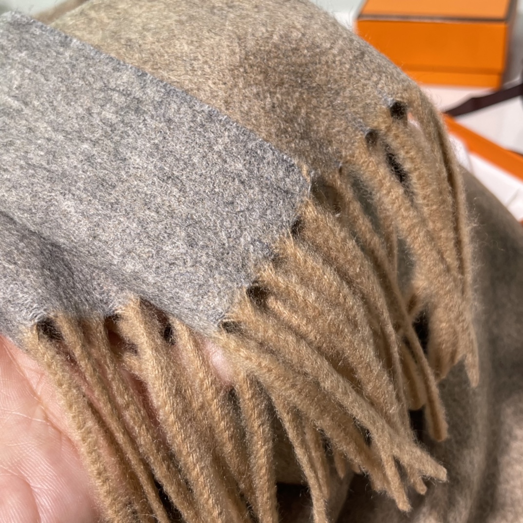 HERMES Cashmere Scarf 8C Gri Elephant  Fatory 30*180cm