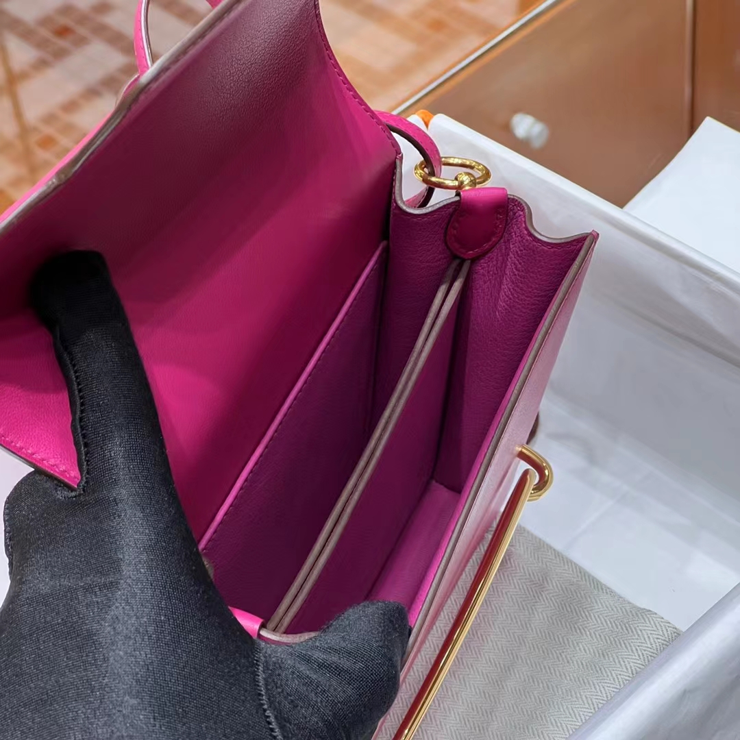 HERMES Roulis 18CM 5J Fushsia Gold Hardware HandMade