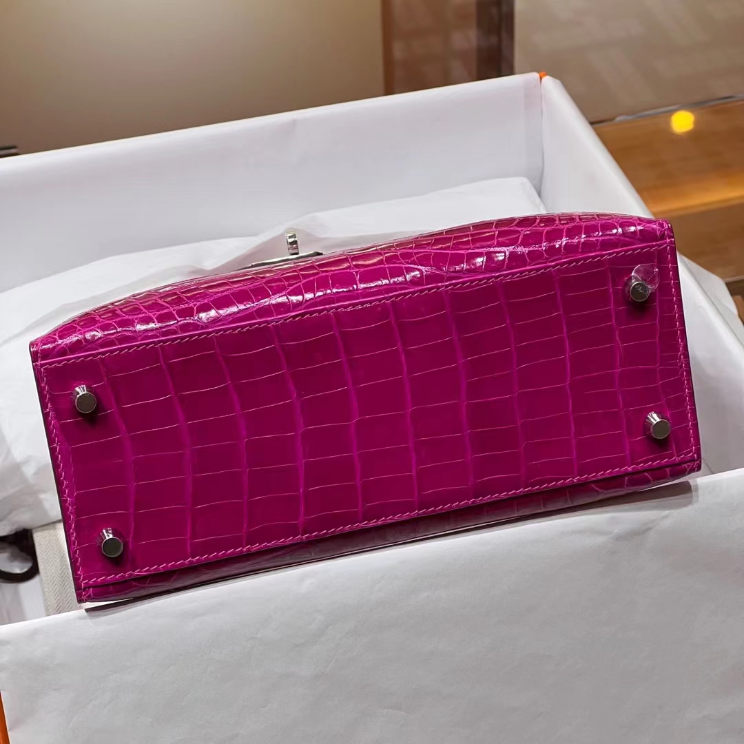 HERMES Kelly 25CM/28CM 5J Fushsia Alligator SHW Full handmade