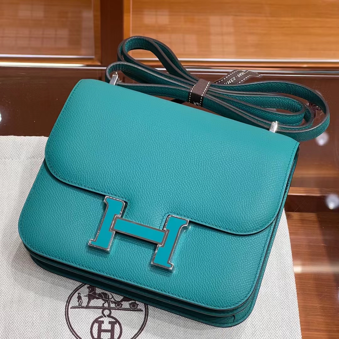 Constance 19cm 7F Bleu Paon Epsom Full handmade HERMES fatory