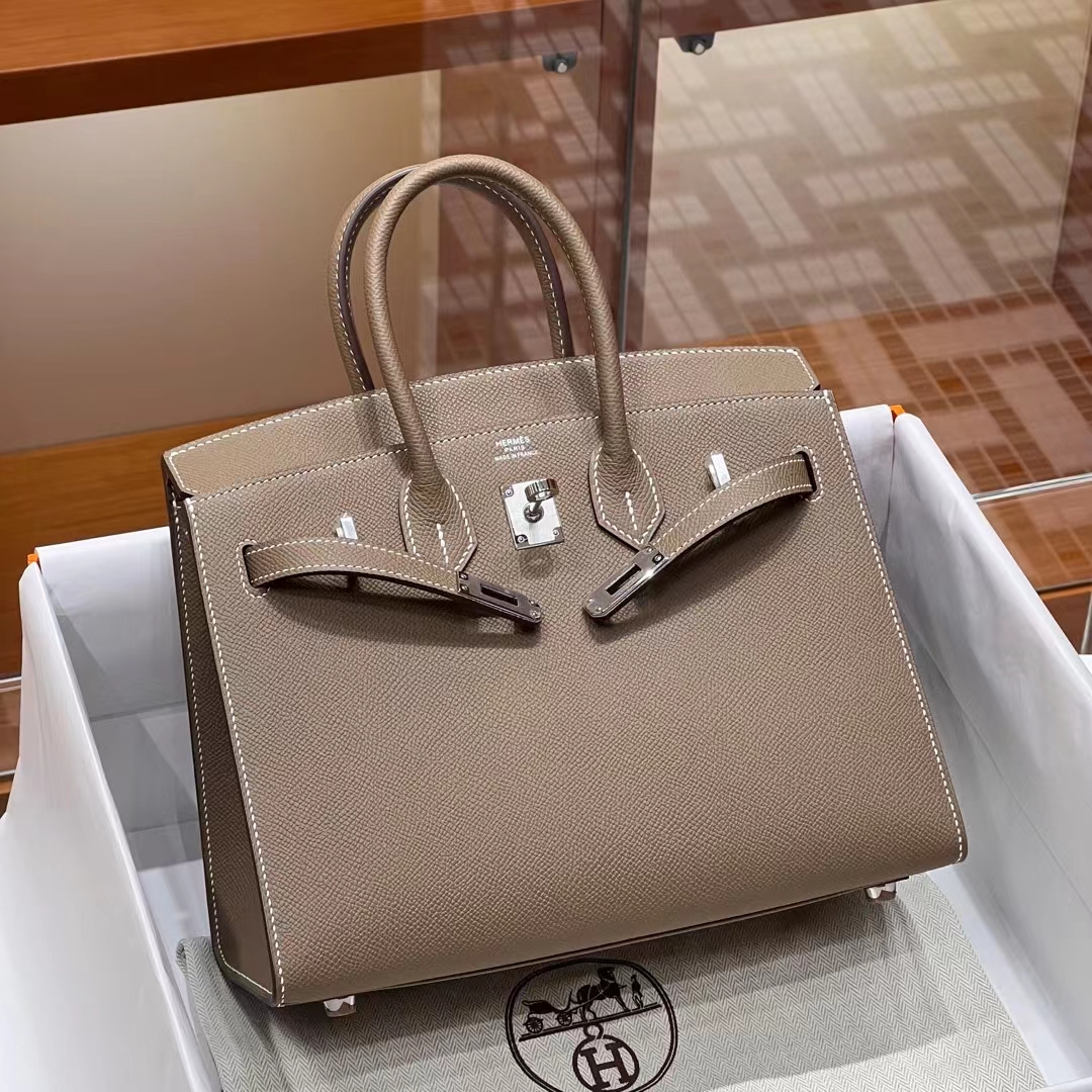 HERMES  Birkin 25cm 8C Gri Elephant Epsom Full handmade Birkin Fatory 25x20x13cm