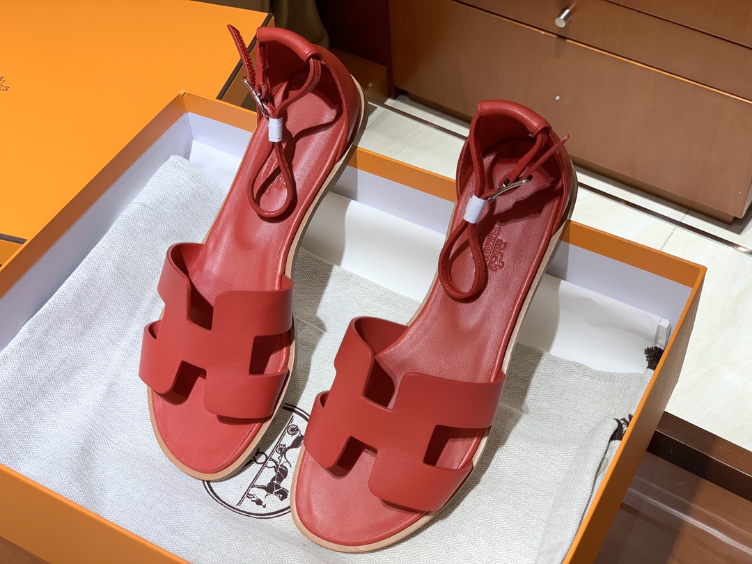 HERMES Sandals New Slippers Handmade Italian lamb sole 10 days of shipment 55 Rouge H