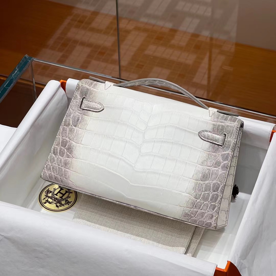 HERMES Kelly Pochette Alligator 1 Himalaya  Full handmade 22x14x7cm 【God Factory】 Factory