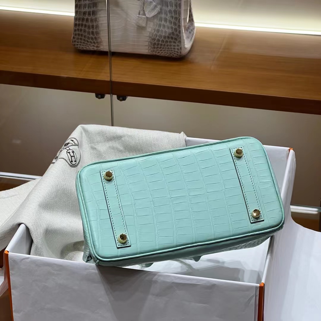 HERMES  Birkin 25CM 6W Menthe Alligator GHW Full handmade fatory
