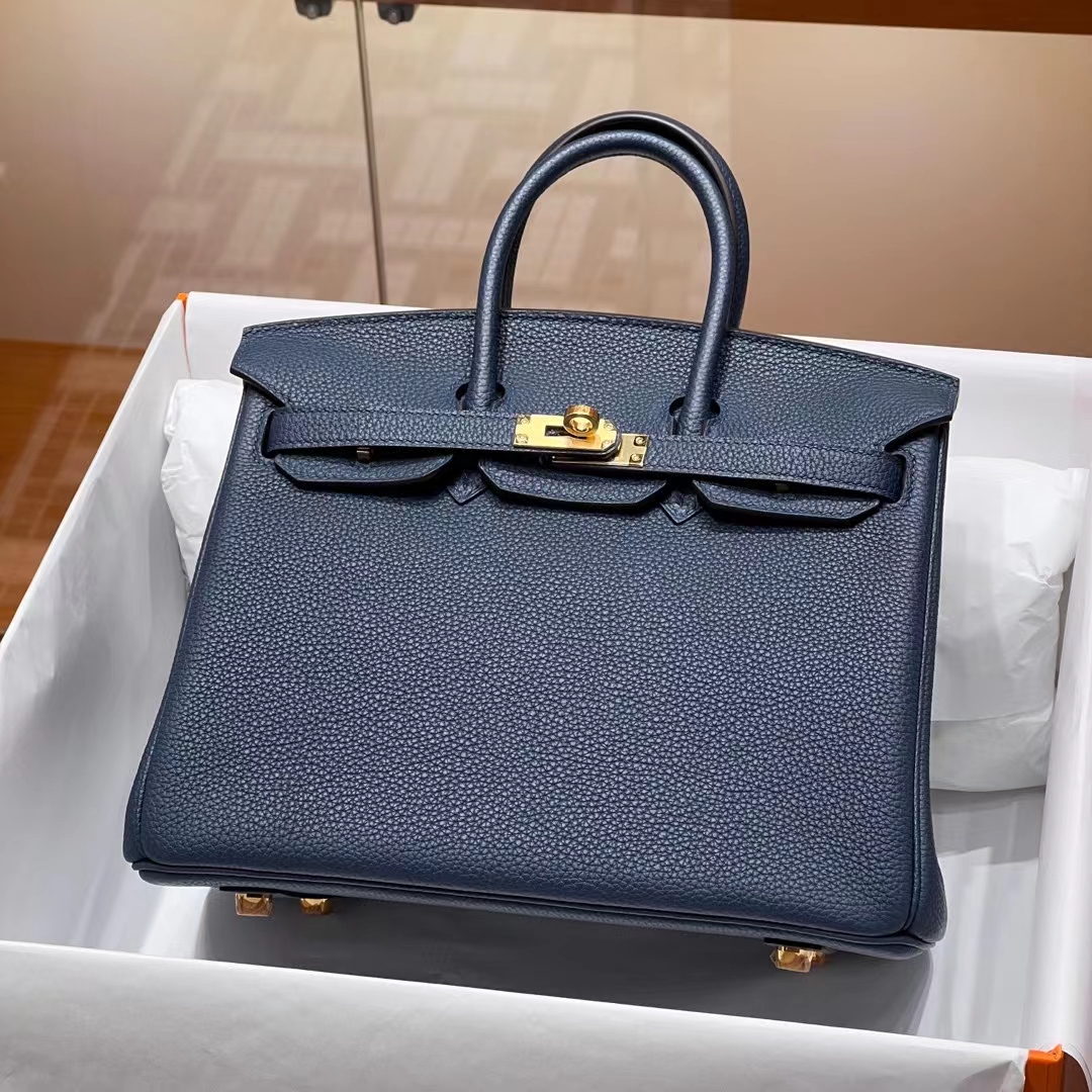 HERMES Birkin 25CM 73 Blue Saphir Togo Full handmade Birkin fatory GHW