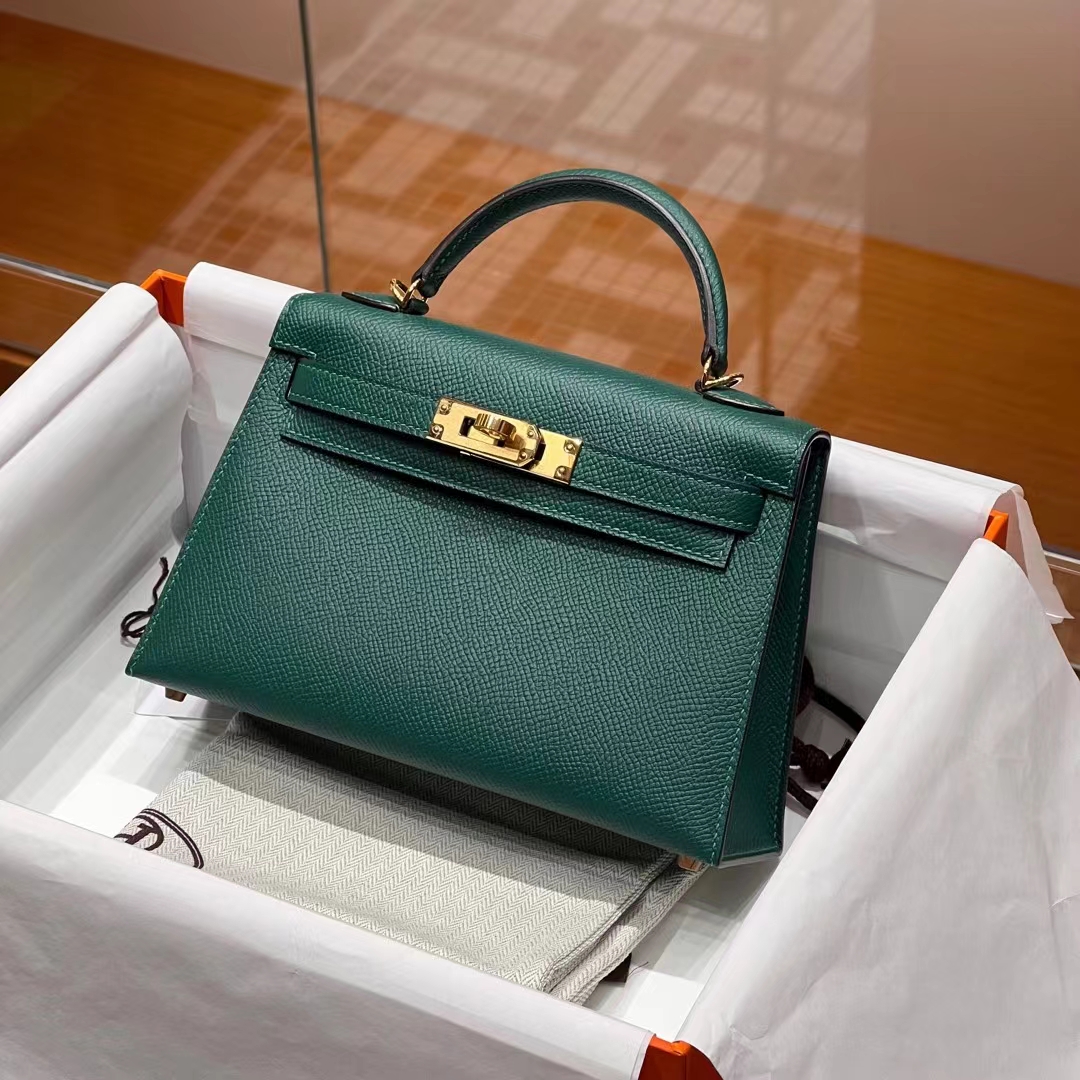 HERMES Mini Kelly 19CM 6Q Vert Emeraude Epsom GHW Full handmade fatory