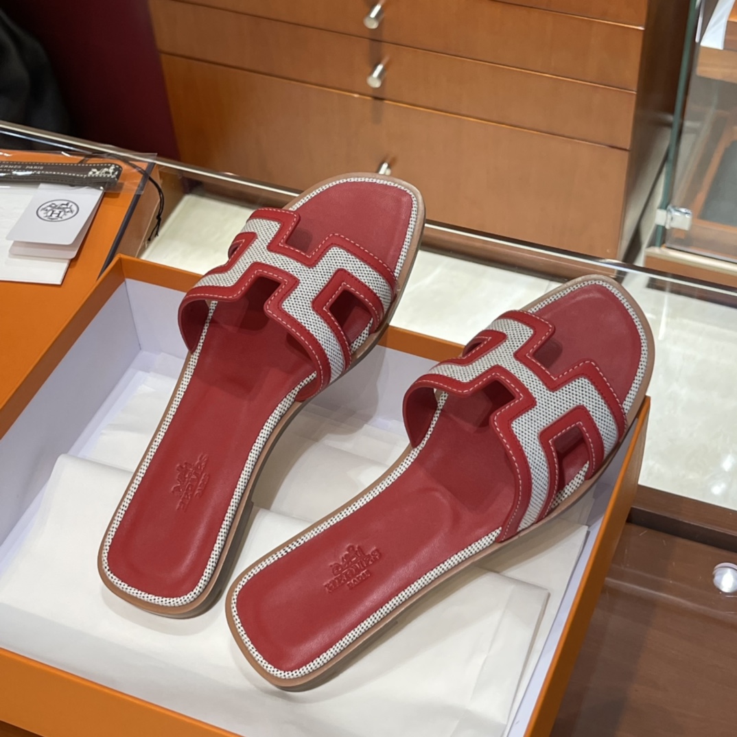 HERMES  Sandals New Slippers Handmade Italian lamb sole 10 days of shipment S5 Rouge Tomate