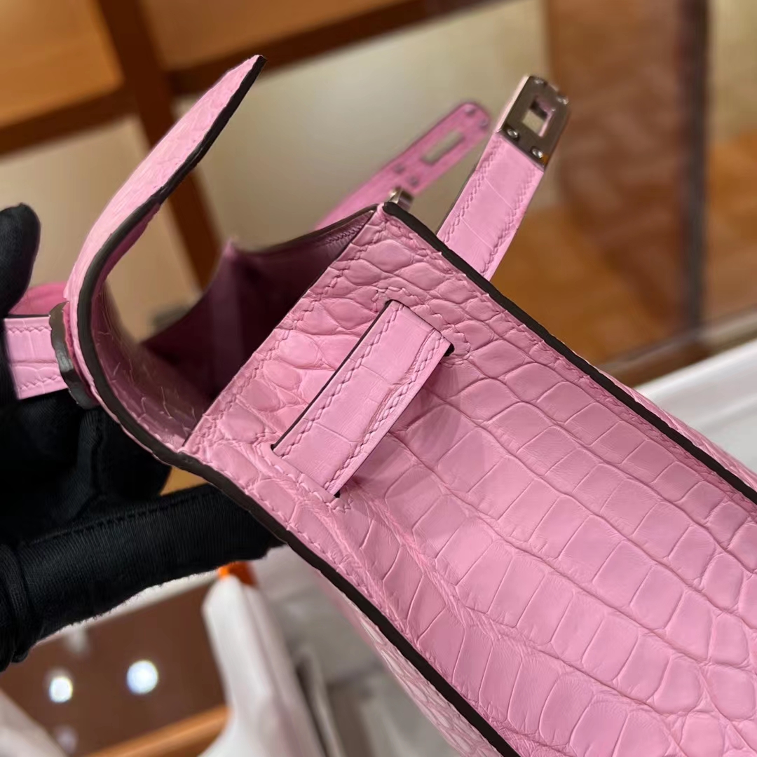 HERMES  Kelly Pochette 3Q Alligator Silvery Hardware HandMade