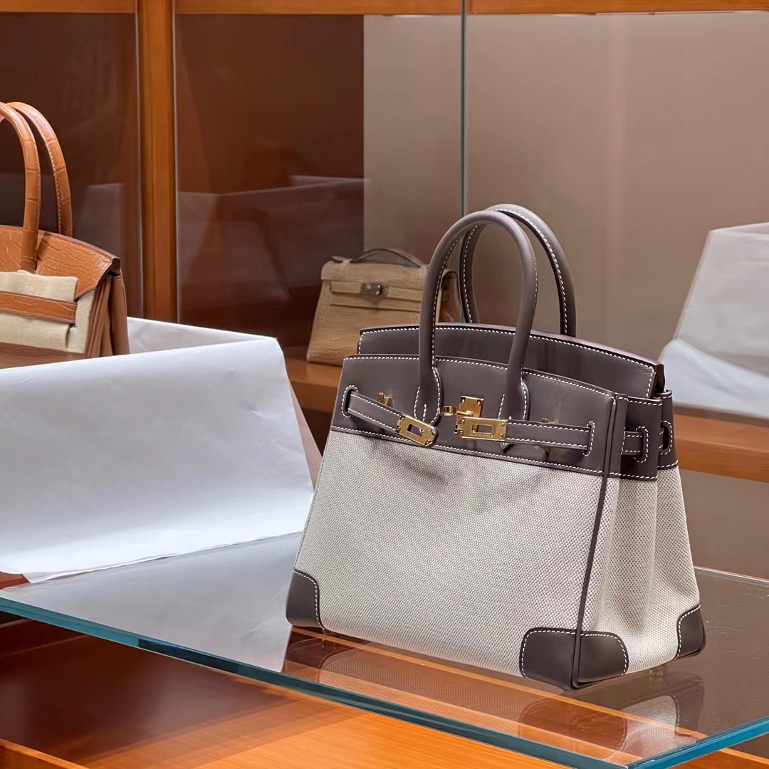 HERMES Birkin 25CM Swift&Canvas 8C Gri Elephant Full handmade Factory