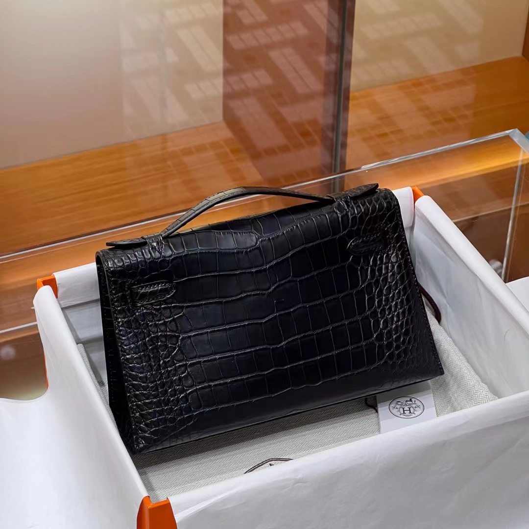 HERMES Kelly Pochette Alligator 89 Nior Full handmade 22x14x7cm 【God Factory】 Factory