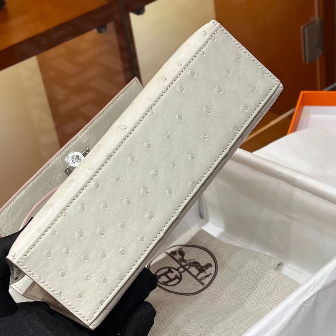 HERMES Kelly Pochette 8L Beton Ostrich SHW Full handmade fatory