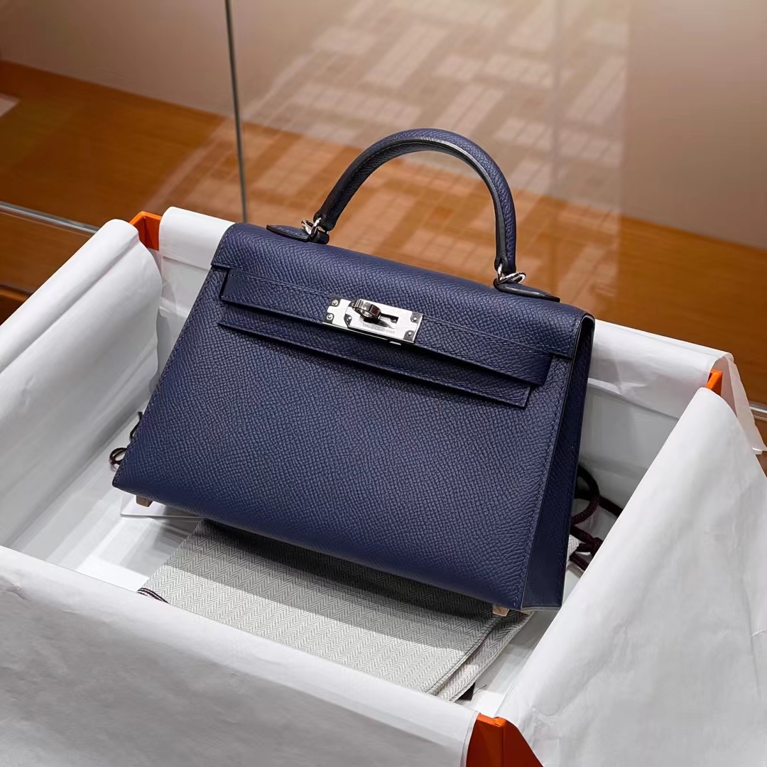 HERMES Mini Kelly 19CM Blue Saphir 73  Epsom SHW Full handmade fatory