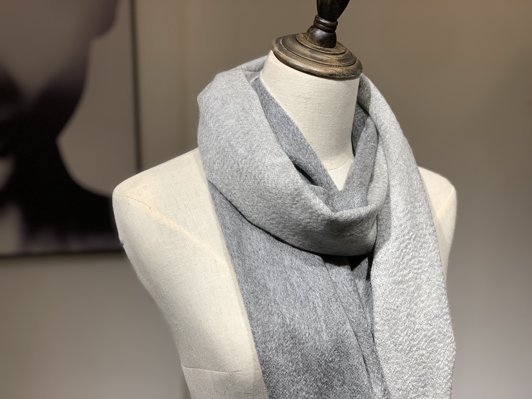 HERMES Cashmere Scarf 8M Gris Paris Fatory 30*180cm