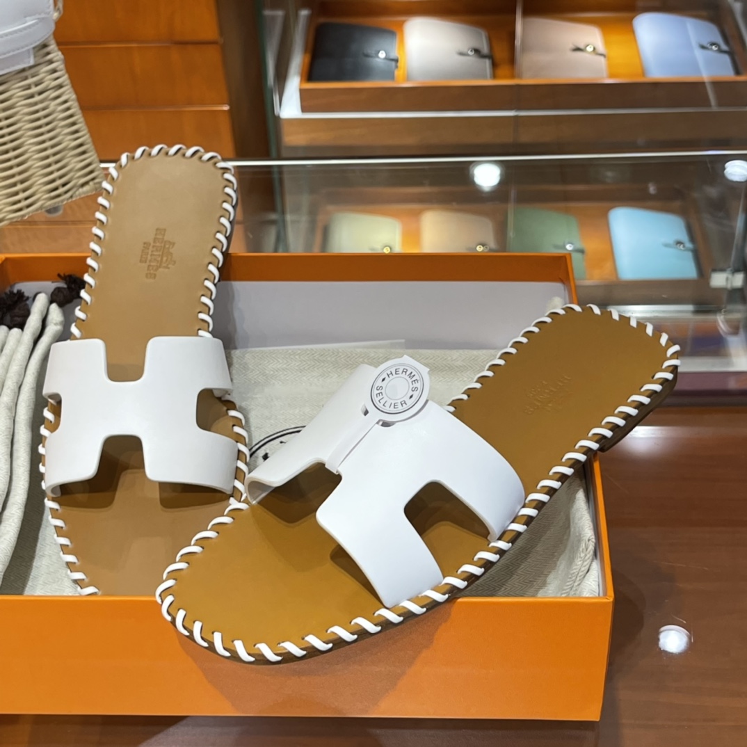 HERMES Sandals New Slippers Handmade Italian lamb sole 10 days of shipment 01 Blanc