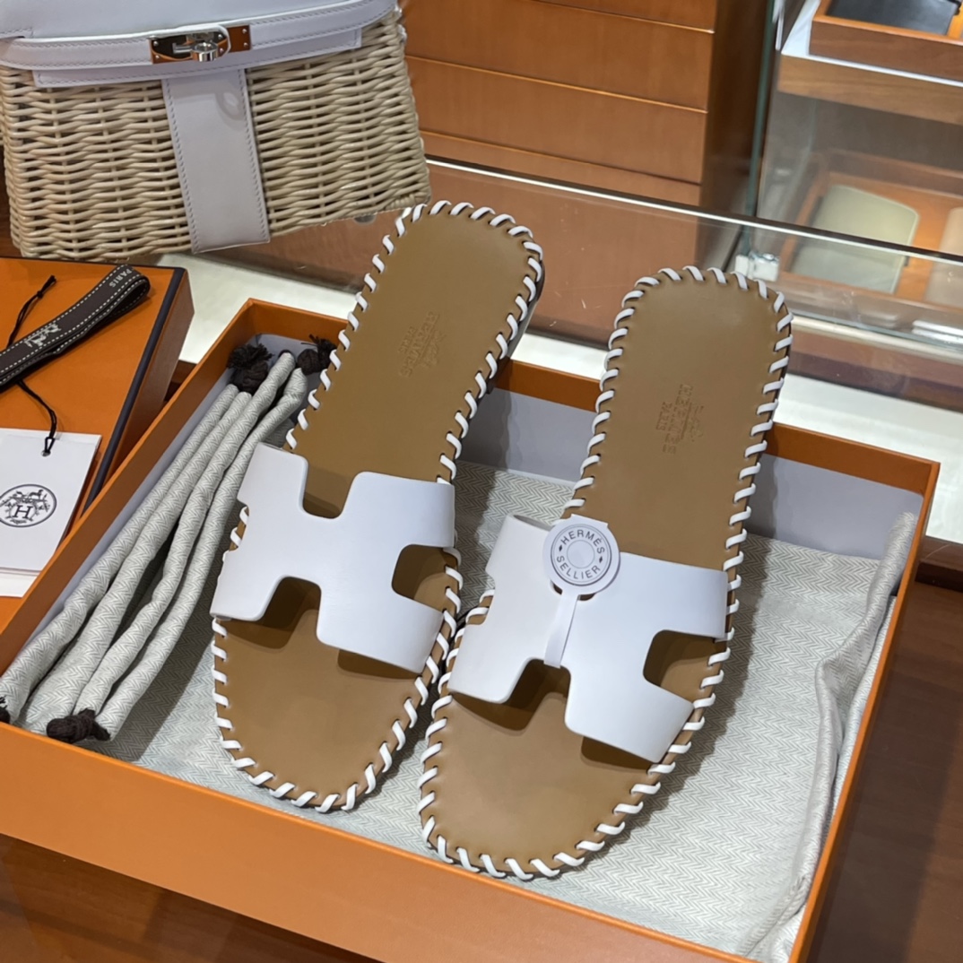 HERMES Sandals New Slippers Handmade Italian lamb sole 10 days of shipment 01 Blanc