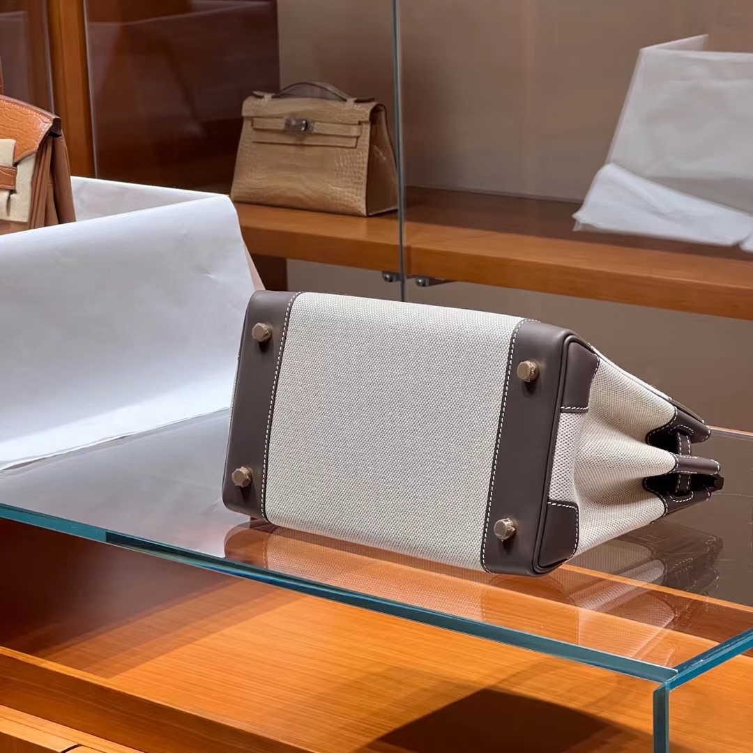 HERMES Birkin 25CM Swift&Canvas 8C Gri Elephant Full handmade Factory