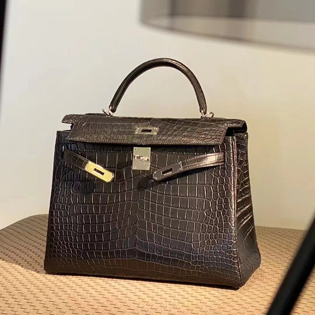 HERMES  Kelly 25CM 46 Ebene Niloticus SHW Full handmade 25x17x7cm 