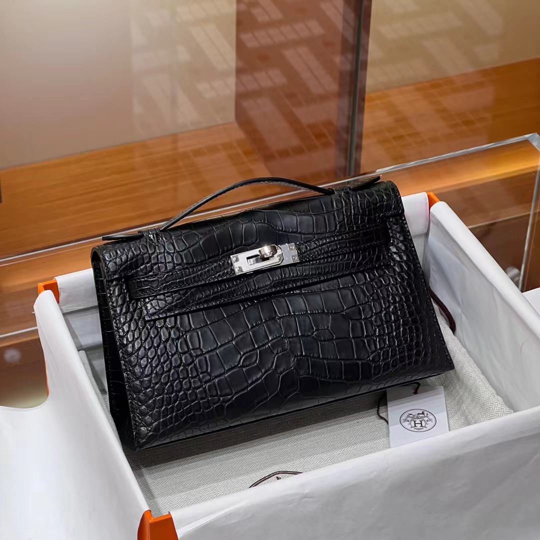 HERMES Kelly Pochette Alligator 89 Nior Full handmade 22x14x7cm 【God Factory】 Factory