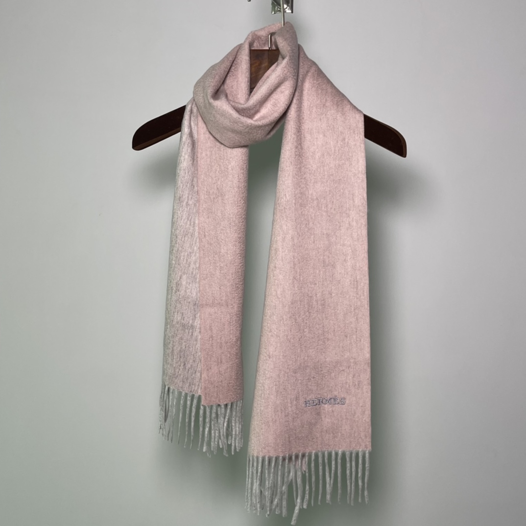 HERMES Cashmere Scarf Pinkish Gray Fatory 30*180cm