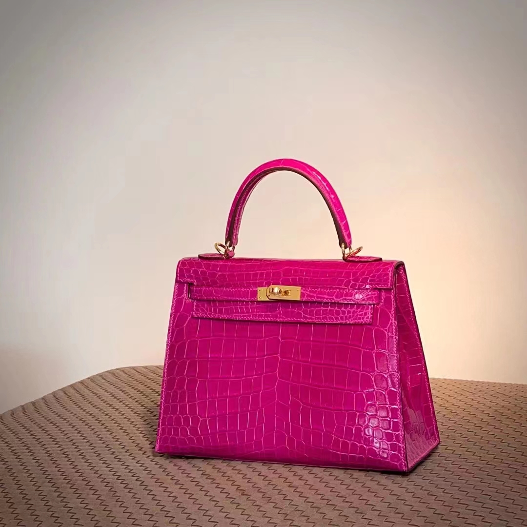 HERMES  Kelly 25CM 5J Fuchsia Niloticus GHW Full handmade 25x17x7cm