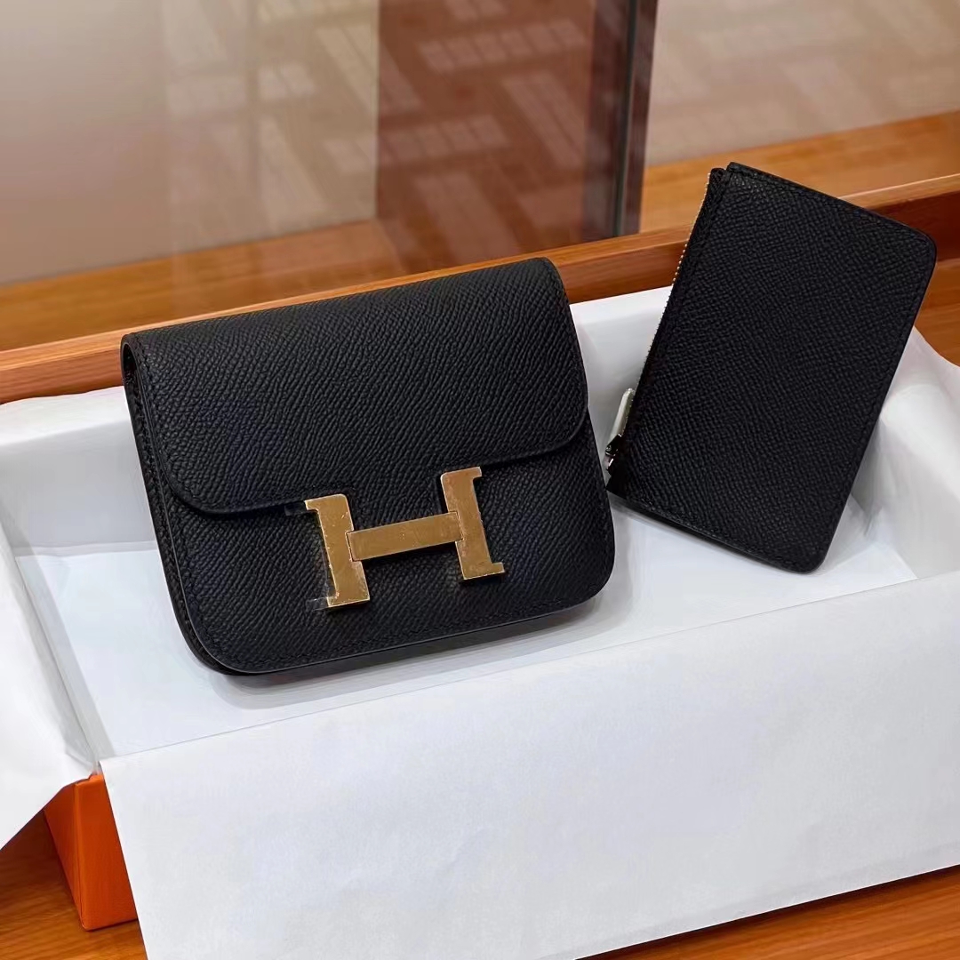 Constance Wallet Constance Slim 14cm CC89 Nior Epsom GHW Full handmade HERMES fatory