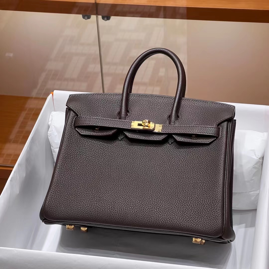 HERMES  Birkin 25cm 46 EBONE Togo Full handmade Birkin Fatory 25x20x13cm