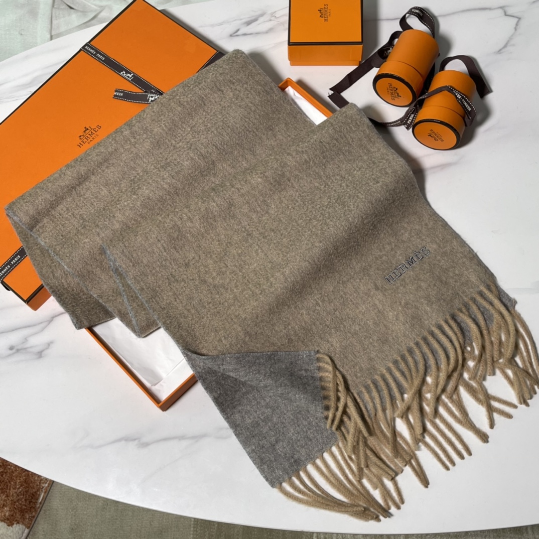 HERMES Cashmere Scarf 8C Gri Elephant  Fatory 30*180cm