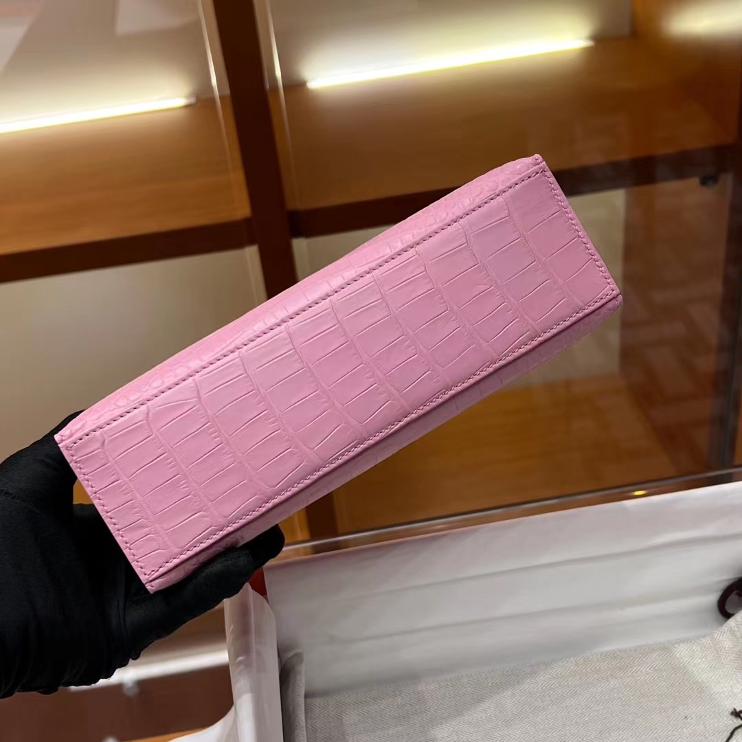 HERMES  Kelly Pochette 3Q Alligator Silvery Hardware HandMade